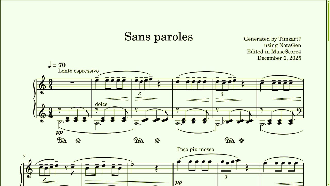 Sans paroles -- Generated using NotaGen AI