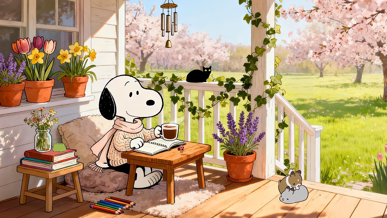 Snoopy’s Cozy Spring Morning 🌷 Calm Lofi Beats for Stress Relief & Deep Work 📚 Study Lofi