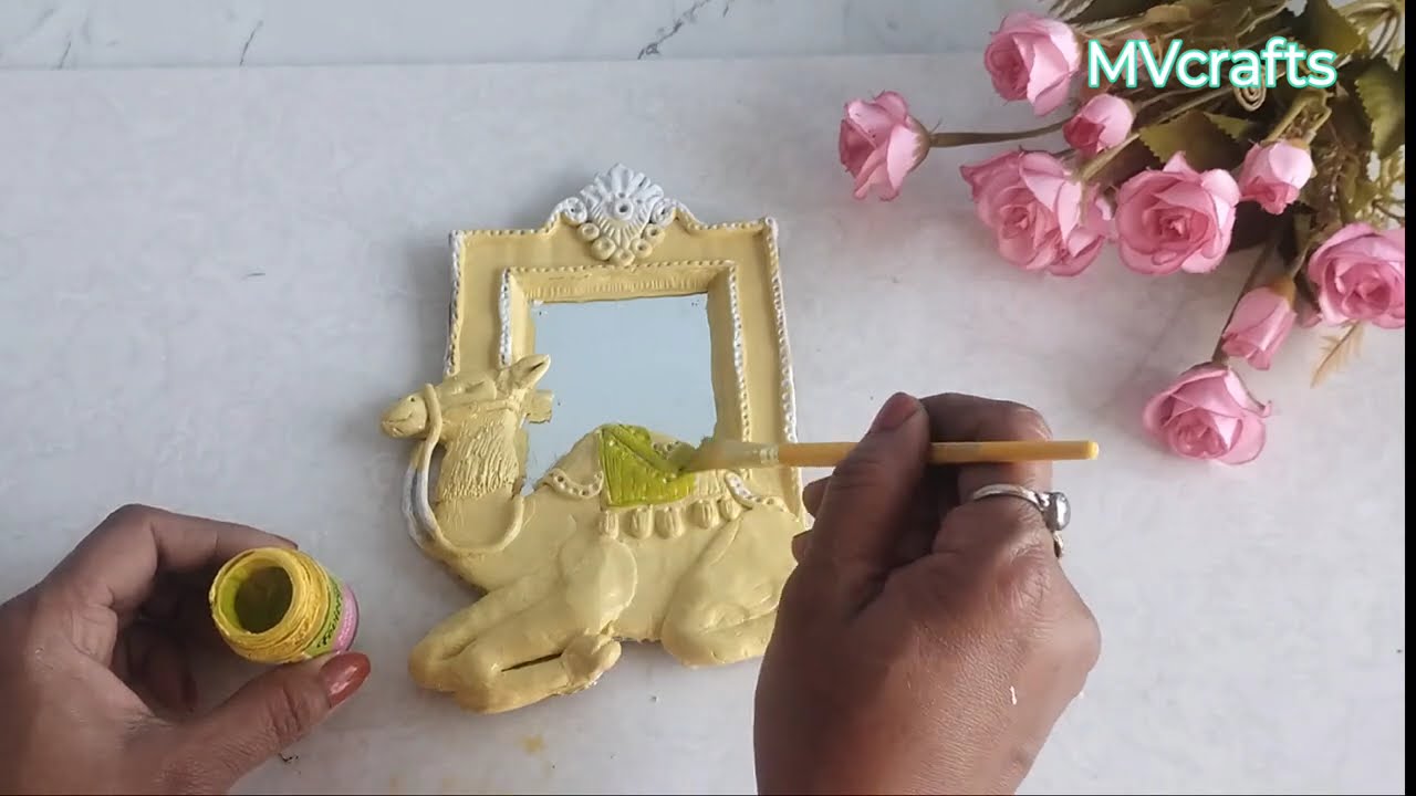 How to make CAMEL CRAFT 🐪 WITH MIRROR 🤔| Wallputty craft ideas| homedecor|diy | clay craft 