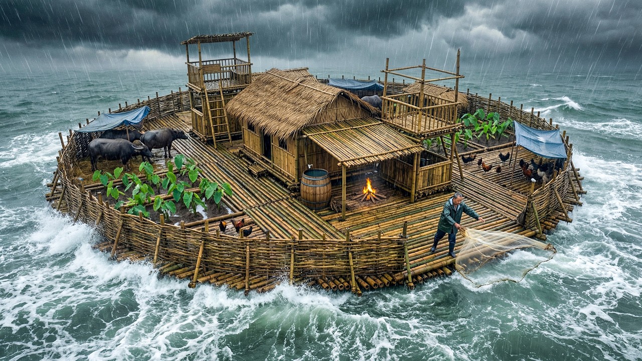 The Man Who Left Civilization to Build Bamboo Houses on Handcrafted Rafts Alone