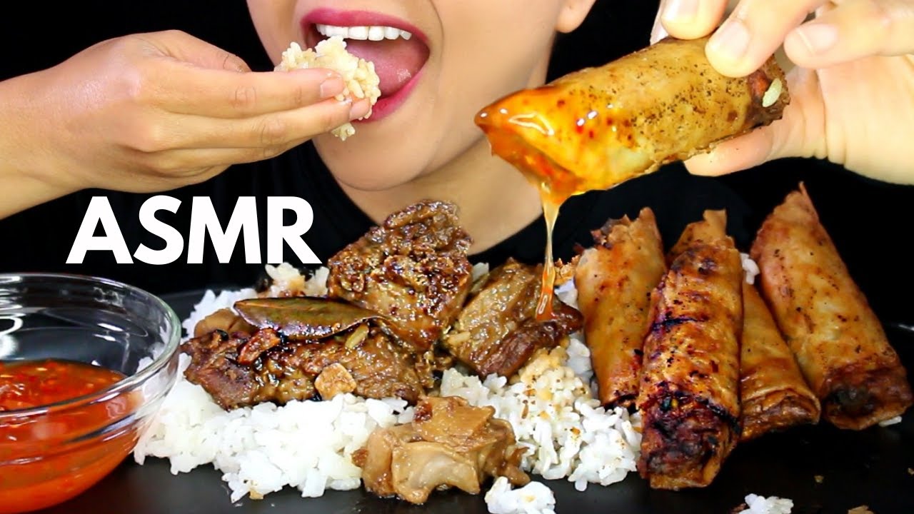 ASMR PORK ADOBO and LUMPIA FILIPINO FOOD Eating Sound MUKBANG Eating With Hand