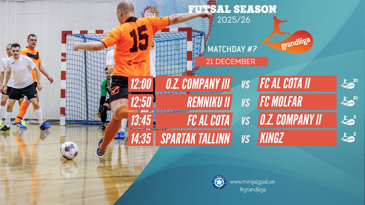 Grandliiga 2 & 2B Futsal 2025/26 (live stream) 21-Dec-25