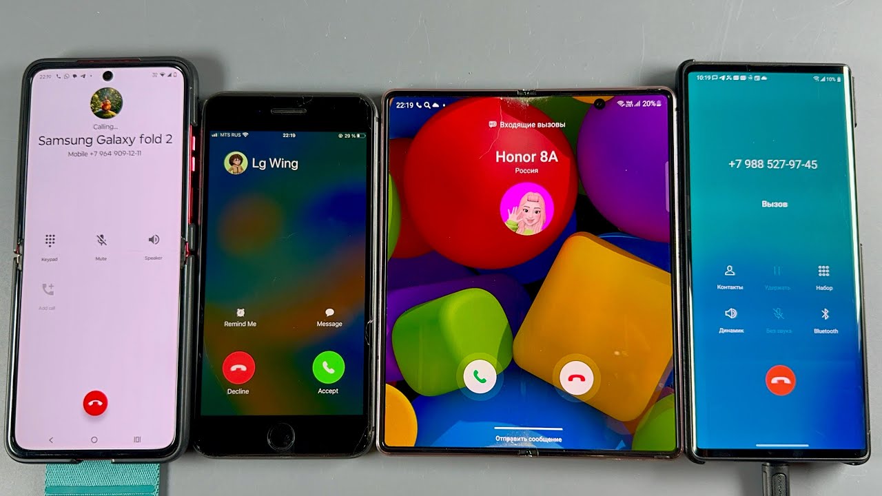 Incoming Calls LG Wing + Samsung Galaxy Fold5 + IPhone 8+ and Motorola Razr 40 Ultra 
