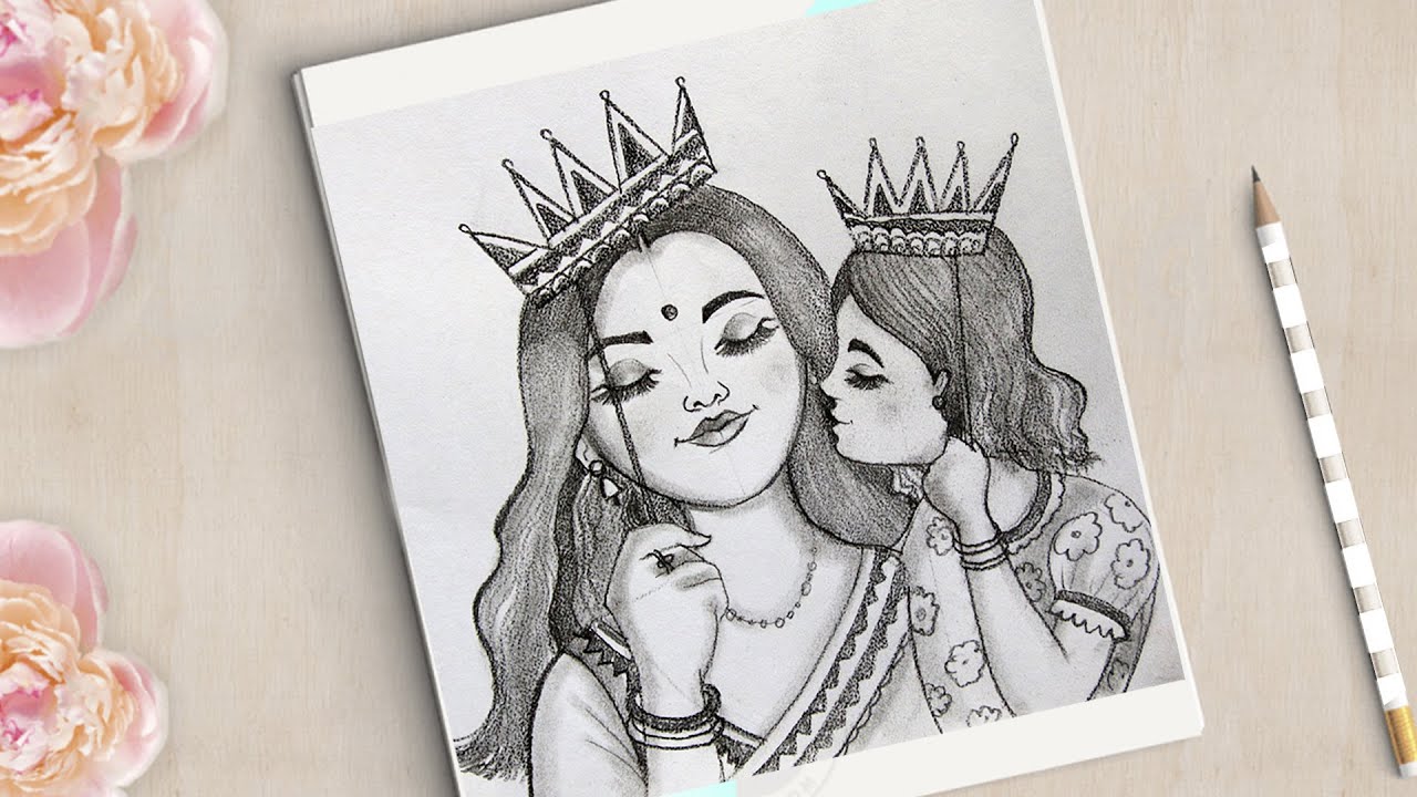 How to Draw Mother and Child Very Easy || Traditional Mother Drawing || Mother's day Drawing