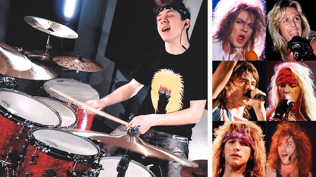 BEST 80s Hair Bands - A drum medley (age 13)