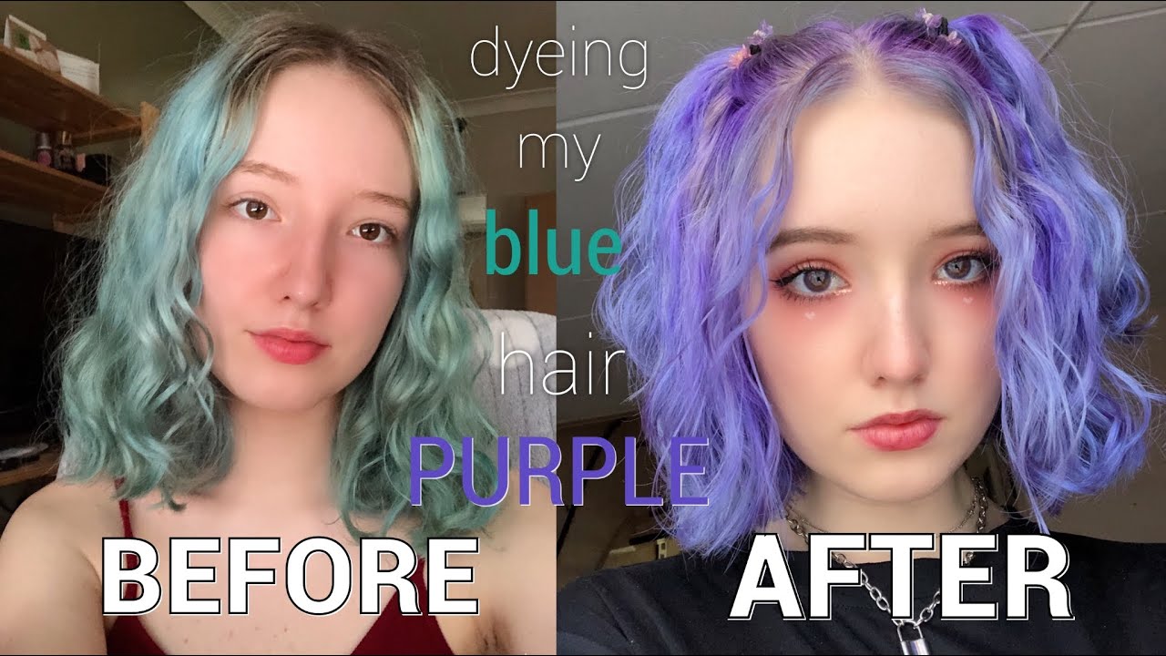 bleaching my blue hair and dyeing it purple
