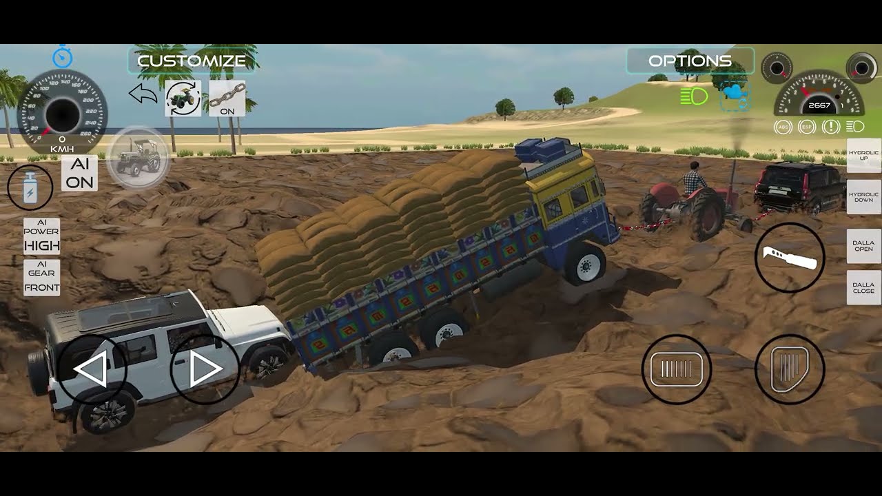 Pulling truck with Scorpio in mud #indiantractorsimulator #truckgames #tractorgame 
