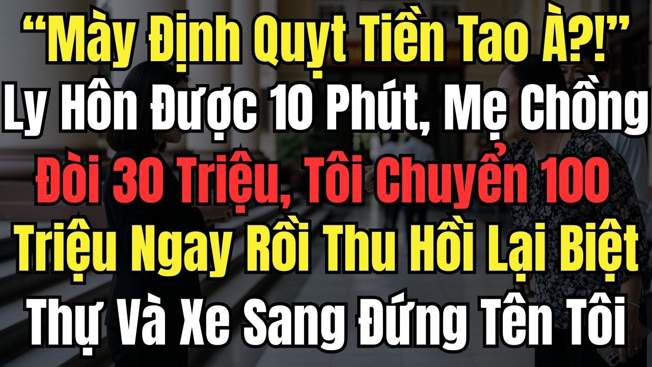 “Mày Định Quỵt Tiền Tao À !” Ly Hôn Được 10 Phút, Mẹ Chồng Đòi 30 Triệu, Tôi Chuyển 100 Triệu Rồi
