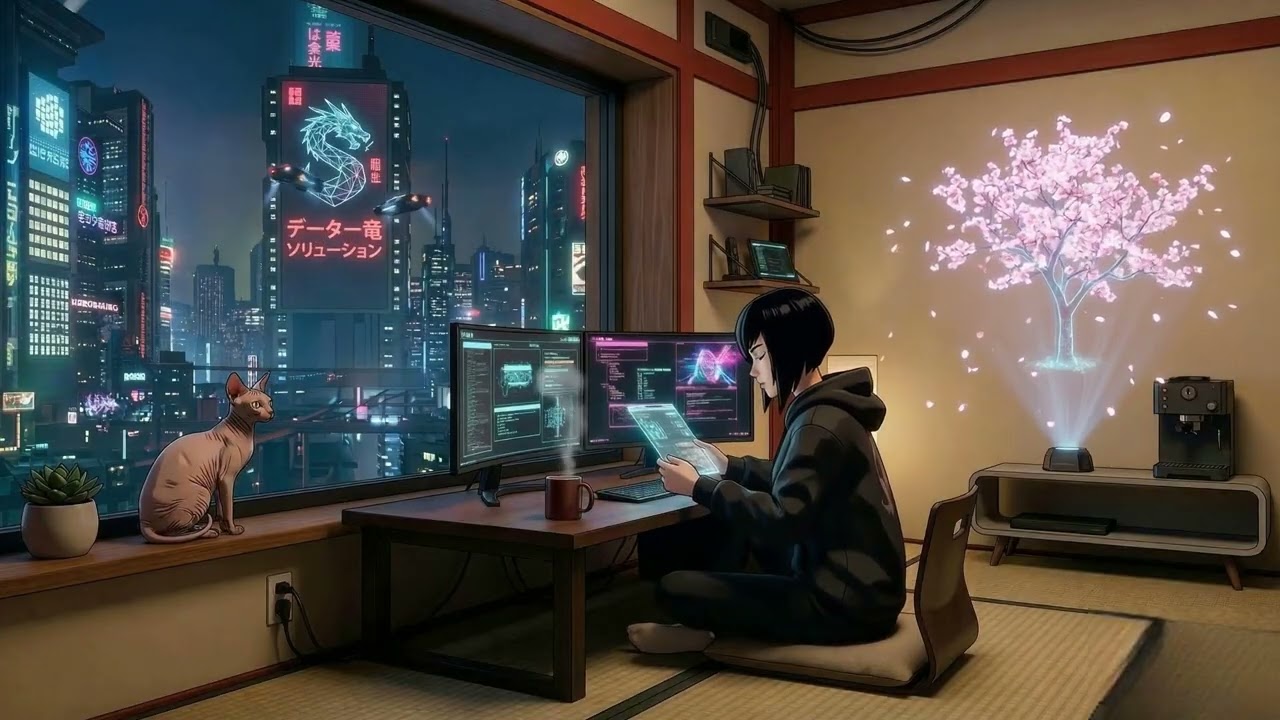 Netrunner's Haven // Cyberpunk Lofi, Chill Synthwave Playlist for Deep Focus or Relaxation