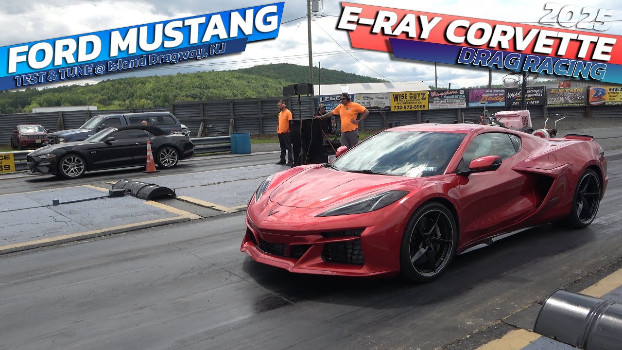 2025 E-Ray Corvette vs. Ford Mustang 5.0: 1/4 Mile Battle at Island Dragway, NJ!