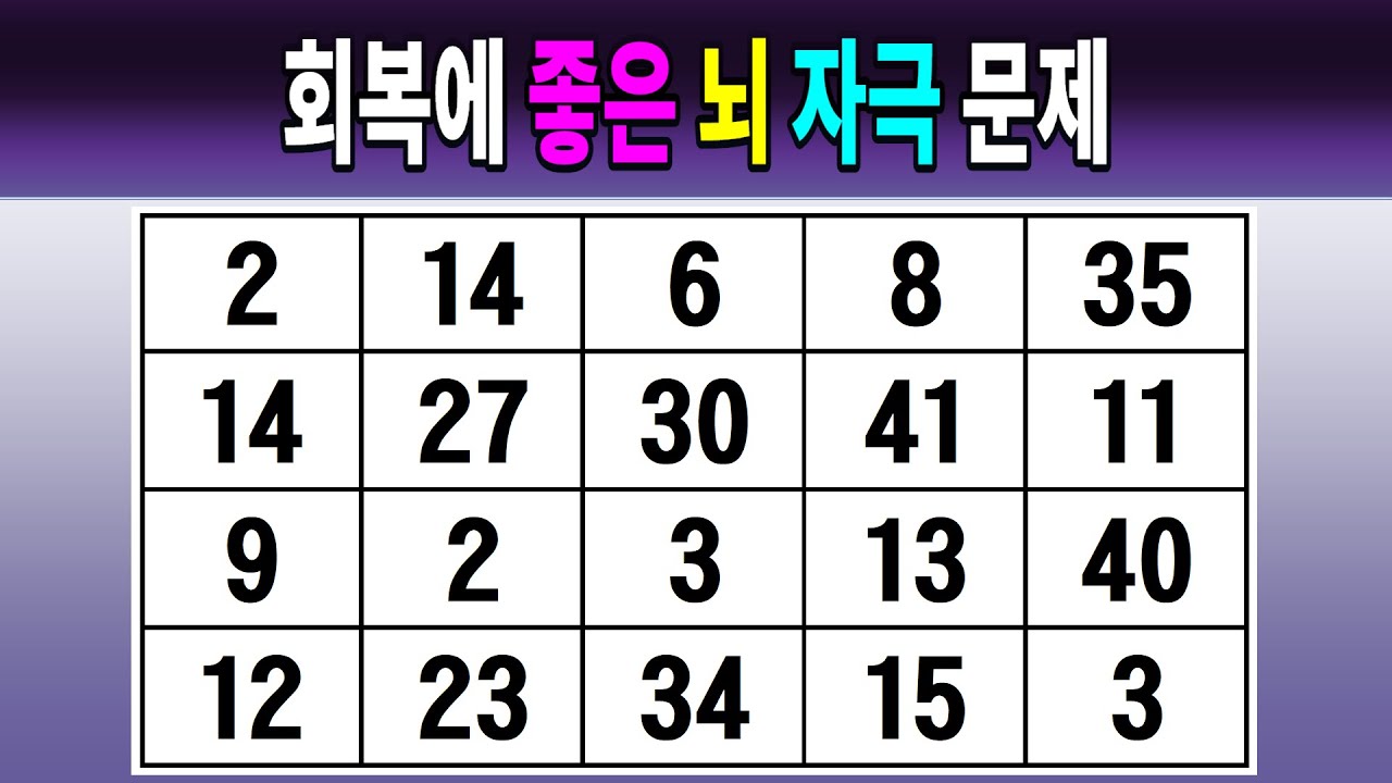 회복에 좋은 뇌 자극 문제 【같은숫자찾기/치매예방퀴즈/치매테스트/숫자퀴즈/숫자찾기/숫자3쌍】