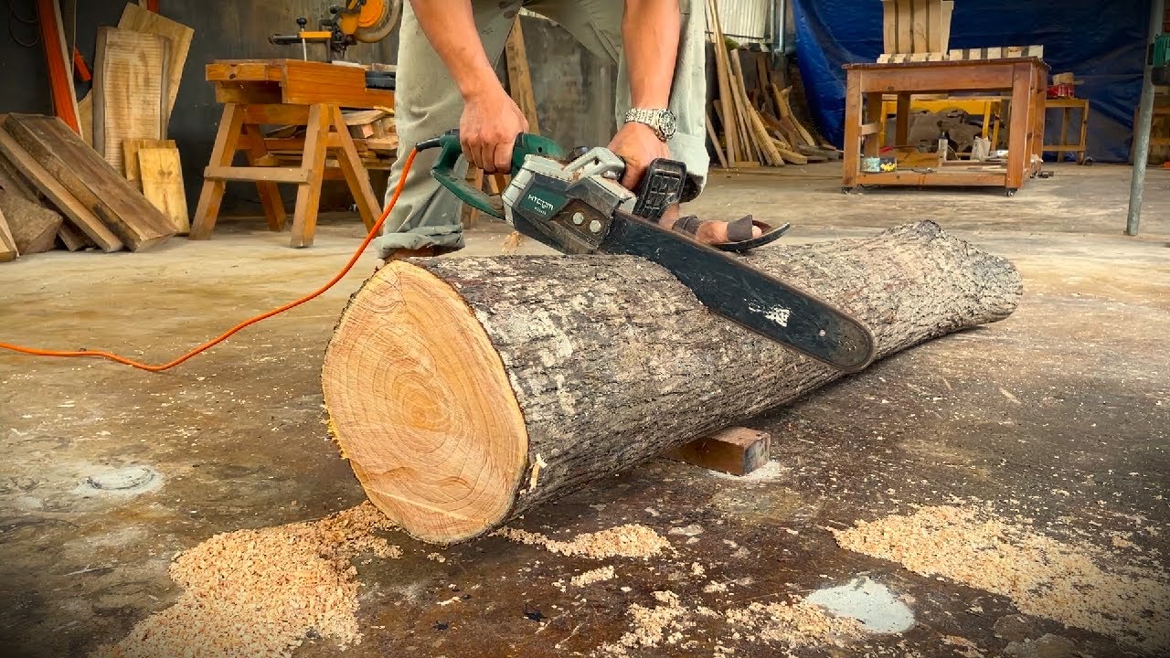Big Tree Stumps And Amazing Creativity - Let's See How This Young Carpenter Created This Masterpiece