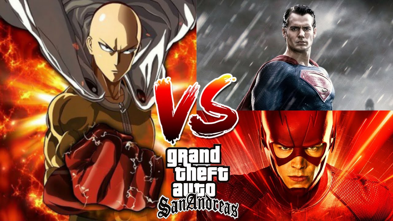 SAITAMA VS SUPERMAN + FLASH FIGHT CRAZY | GTA SA MOD