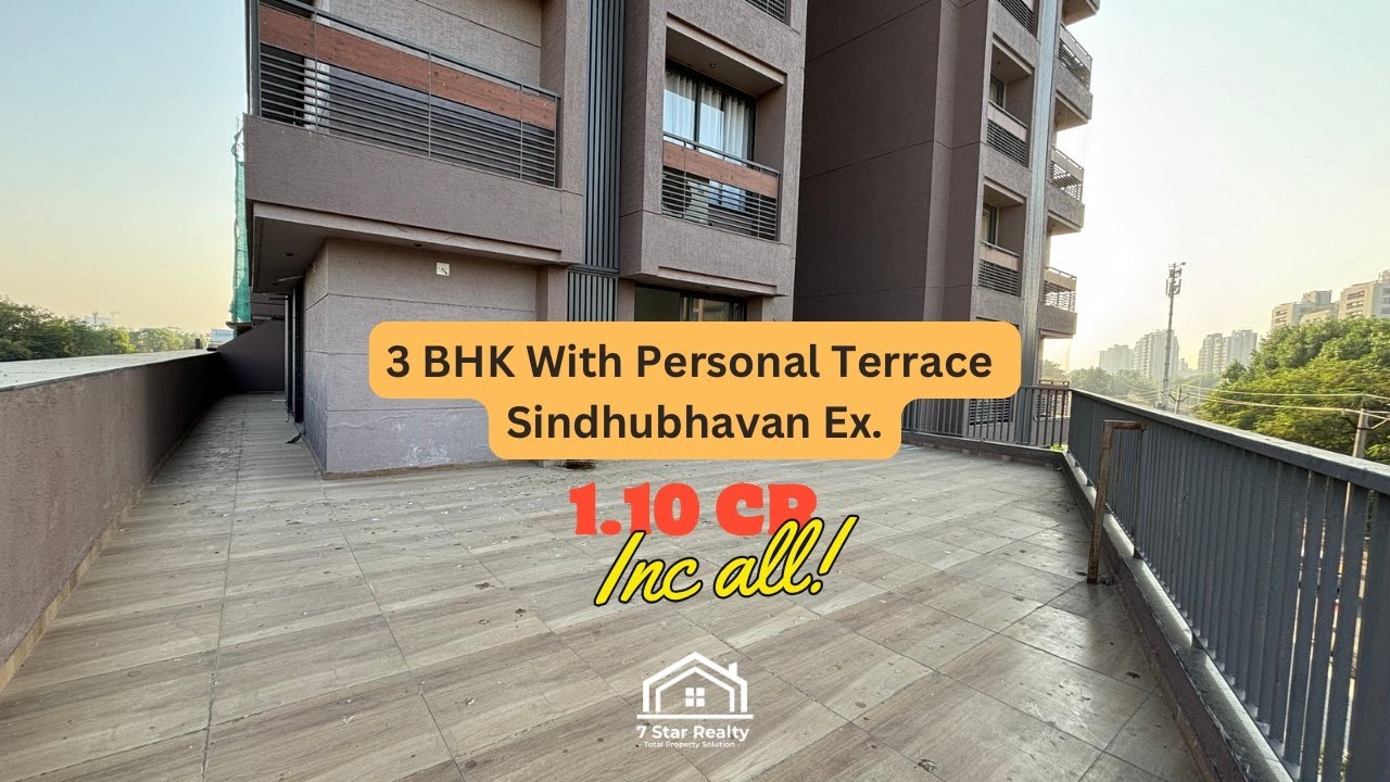 3 BHK Flat with Personal Terrace in Ahmedabad | Sindhu Bhavan Ex | 1550 Ft + 975 Ft Terrace 
