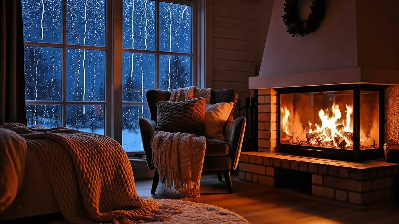 Fall Asleep Instantly 🌙 Cozy Rain on Window & Fireplace | Deep Sleep, Stress Relief