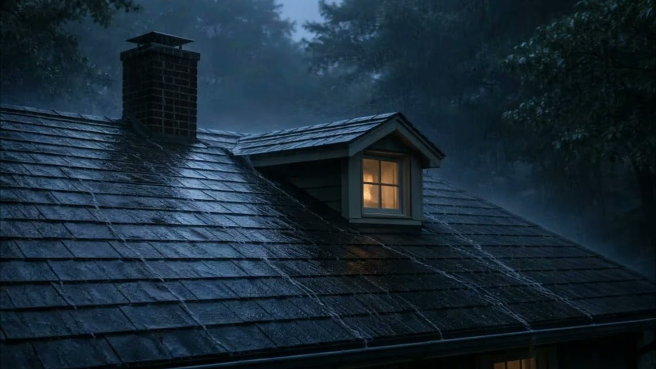 Peaceful Night Rain on Rooftop 🌙 Relaxing Sleep Ambience