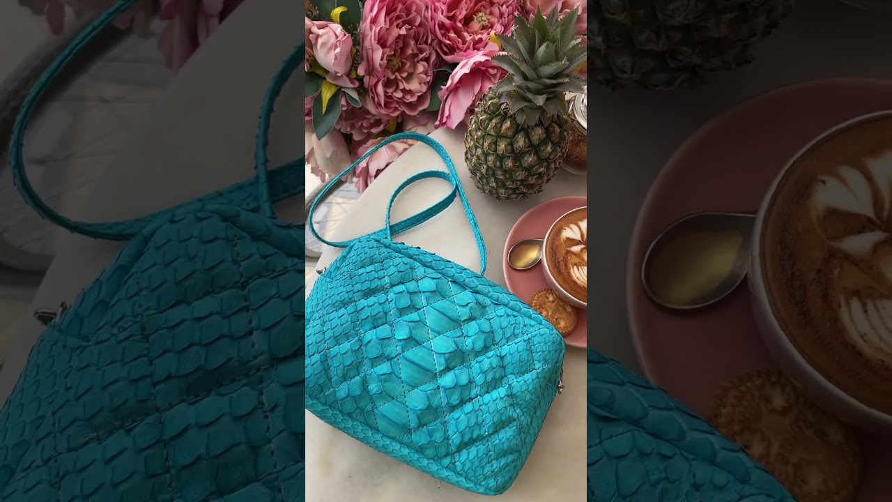 Dorothy crossbody #bag in turquoise aqua color. Genuine #pythonskin. Shop online via link in bio