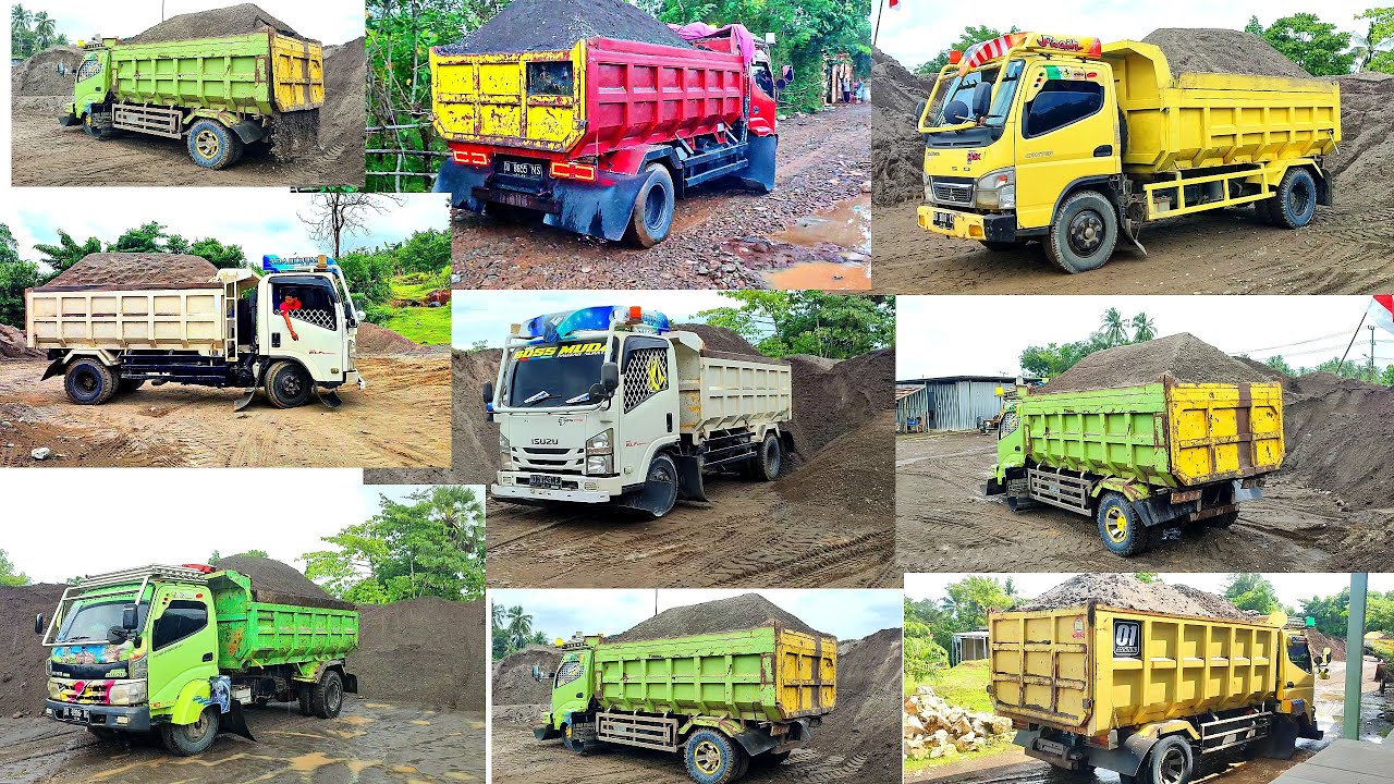 Truk Jomplang. MOBIL TRUK Bergantian Bongkar Muatan PASIR FULL BAK Menggunung Di Lokasi PANGKALAN