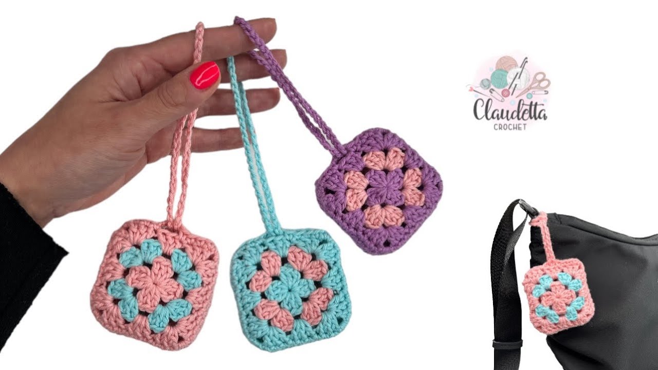 Kleine Granny Square Tasche H&auml;keln &ndash; Taschenbaumler f&uuml;r Kopfh&ouml;rer & Mehr