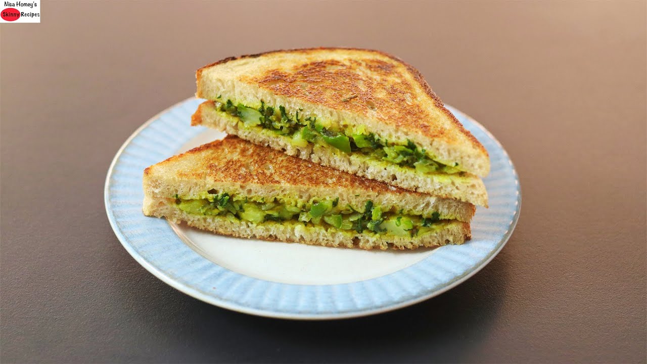 Veg Sandwich Recipe For Weight Loss - No Cheese/No Mayo - Healthy Sandwich Recipe - Palak Sandwich