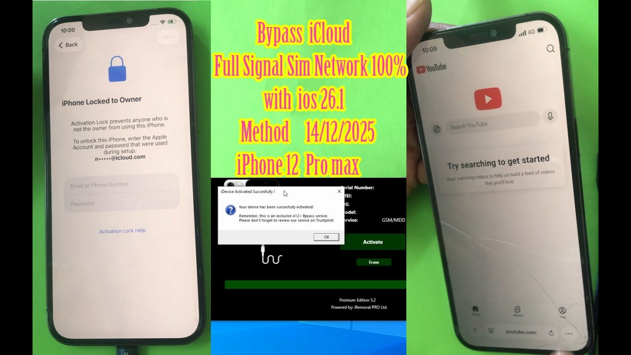 iPhone CPU A12+ icloud bypass full Sim network 100% | Re-Bypass iCloud 2026 via iRemoval PRO