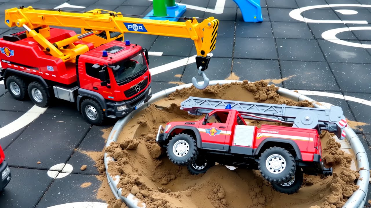 Excavator Rescues Cars Buried in Sand! 🚓 Fun with Police Car, Fire Truck & Crane Truck