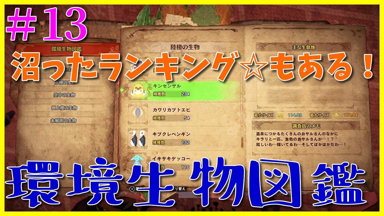【MHWI】#13　環境生物図鑑公開！沼ったランキング☆もあるよ　　ゆっくり実況【モンスターハンターワールド：アイスボーン】