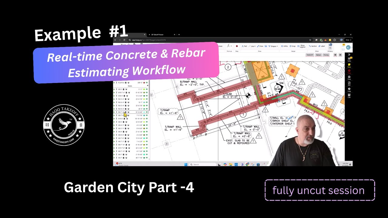 Example 1 - Part 4 - Garden City High School Takeoff : Real-Time Concrete & Rebar Estimating