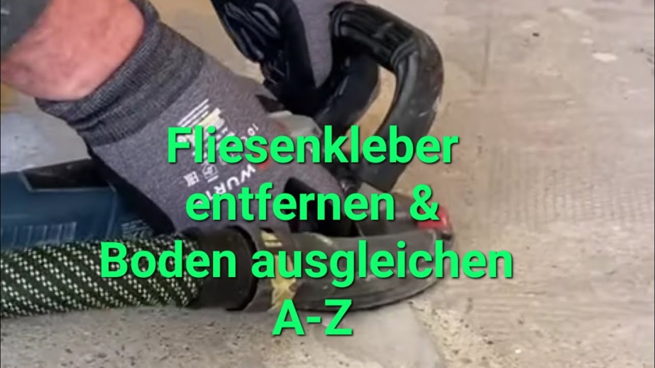 Fliesenkleber vom Boden abschleigen, Estrich. grundieren, Boden für Parkettverlegung ausgleichen