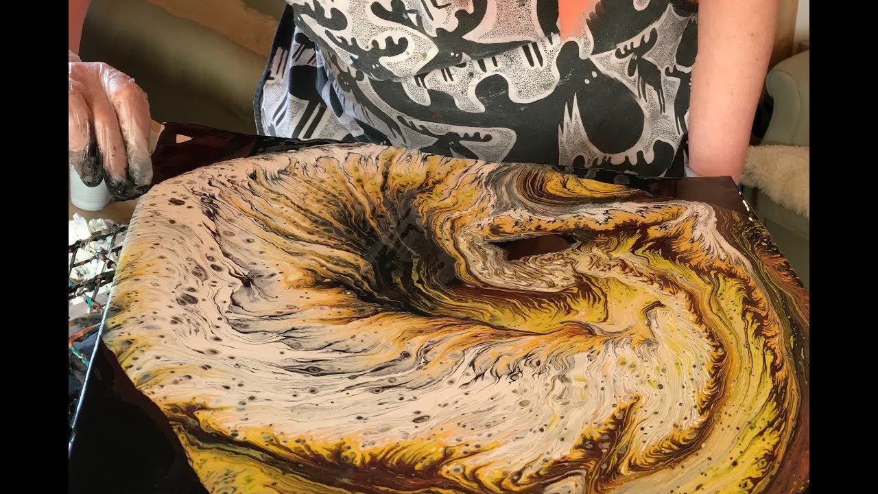 ( 15 ) Fluid Painting - The LP record project - A dirtycup swirl pouring on 40x40cm canvas