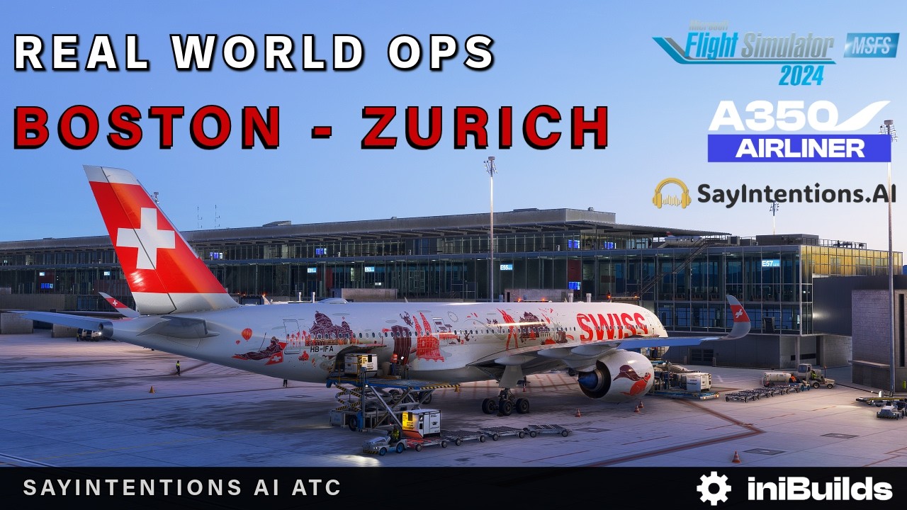 MSFS 2024 SU4 IniBuilds A350 *Long Haul* Boston ✈︎ Zurich Real World Ops SayIntentions ATC