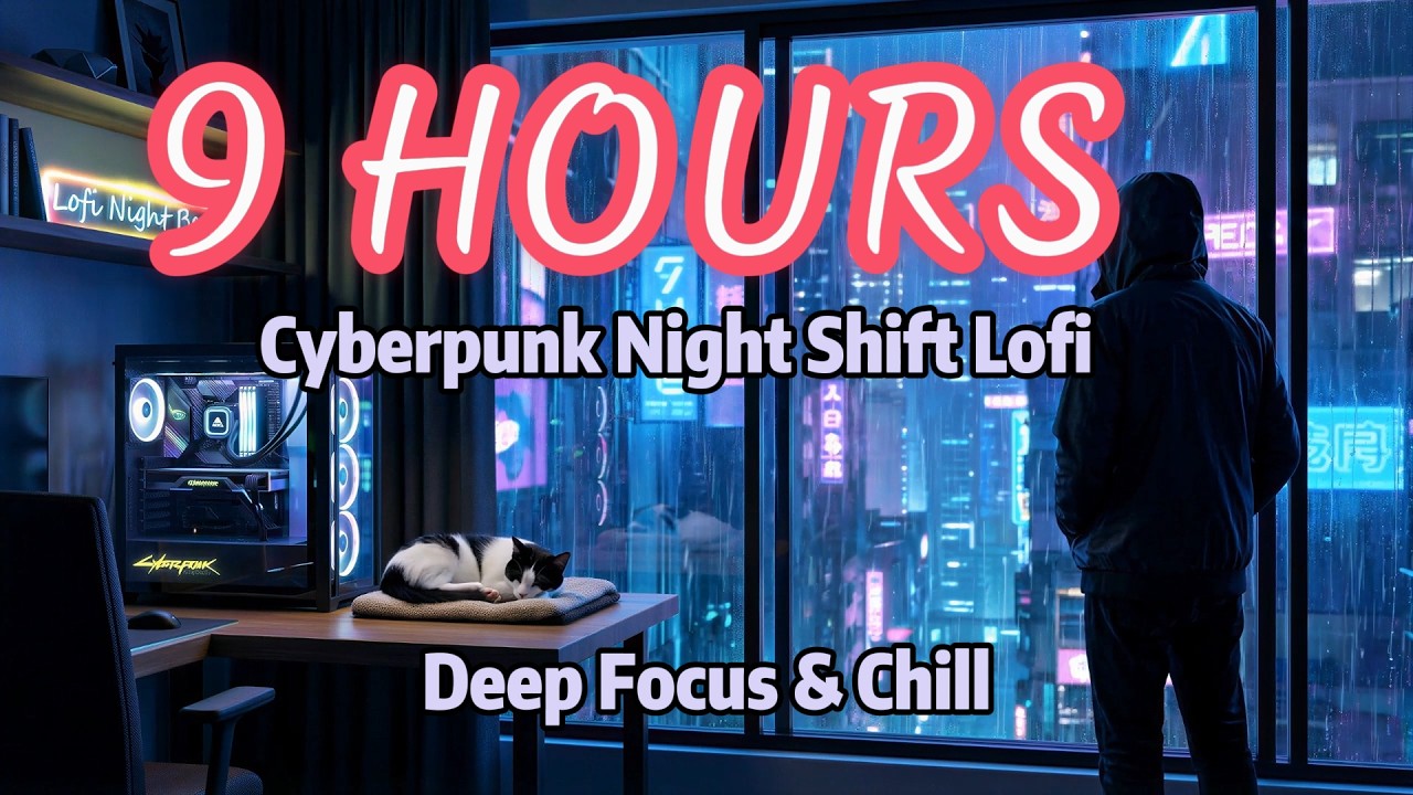 【無廣告】🔴 9 Hours Cyberpunk Lofi Beats 🌃 Deep Focus & Chill | 9 小時大夜班專屬 Lofi：賽博龐克雨夜與貓