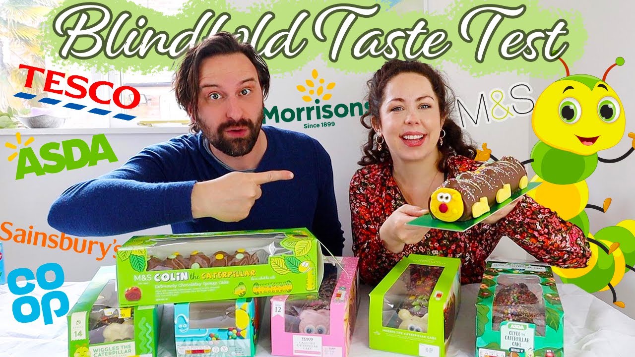 BLINDFOLDED TASTE TEST OF ALL THE CATERPILLAR CAKES | M&S VS ALDI Cake Drama