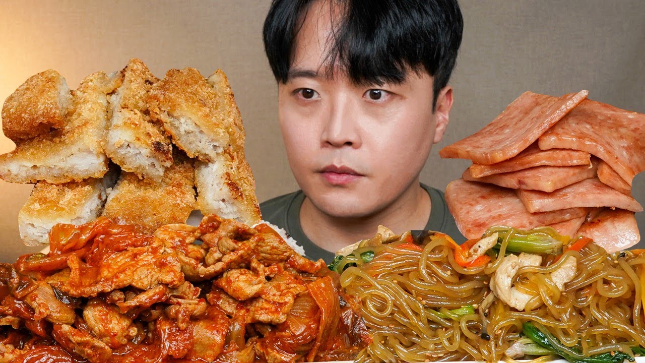 김치두루치기 잡채 스팸구이 돈까스 요리 먹방 Pork Belly with Kimchi & Japchae & Spam ASMR MUKBANG REAL SOUND EATING SHOW