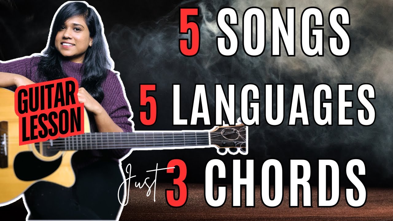 5 Songs 5 languages 3 Chords | Beginner Guitar Lesson | TAMIL | TELUGU | MALAYALAM | HINDI | ENGLISH