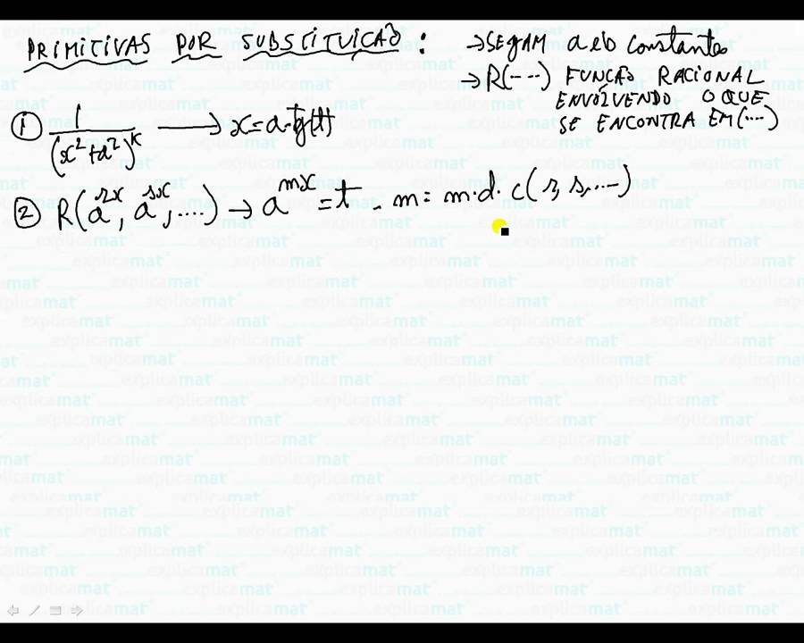 Primitivas Substituição fórmulas parte1