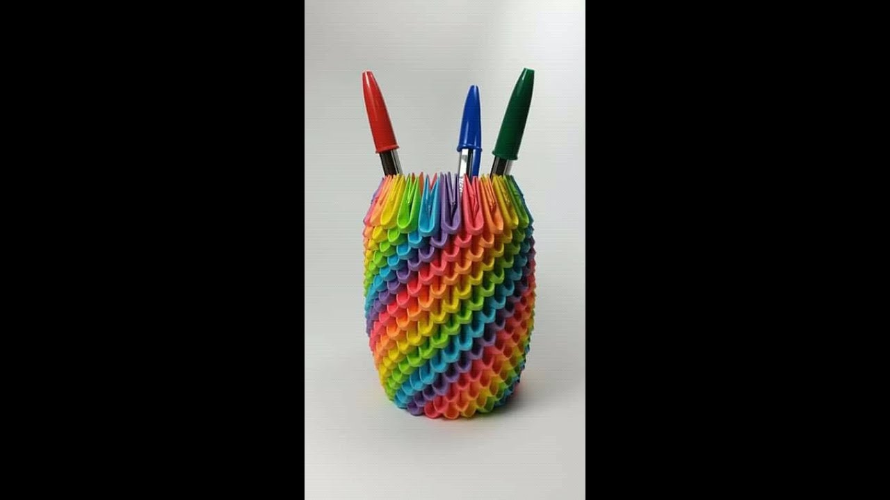 ORIGAMI: 3D Pen Holder||How To make 3D Origami Box 3d origami pen holder || Muniya Munni