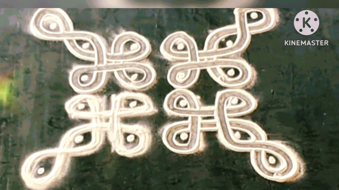 Quick | Simple | Easy kolam for Festival : 4*4 & 3-2-3 side dots double line/ two line gantu Kolam❤️