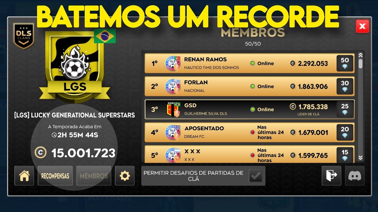 MEU CLÃ BATEU UM RECORDE 15 MILHÕES DE PONTOS EM UMA TEMPORADA DLS 26