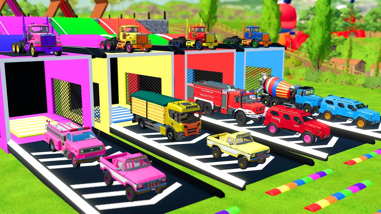 Replay - TRANSPORTING ALL POLICE VEHICLES, FIRE ENGINE, RESCUE TRUCK, AMBULANCE TO GARAGE - FS22