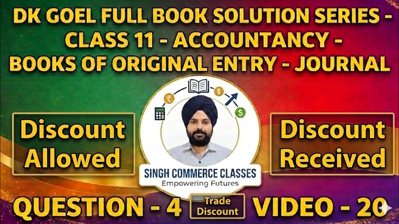 Journal Entries – Discount Allowed & Received & Trade Discount | Ques 4 | DK Goel Class 11 |Video 20