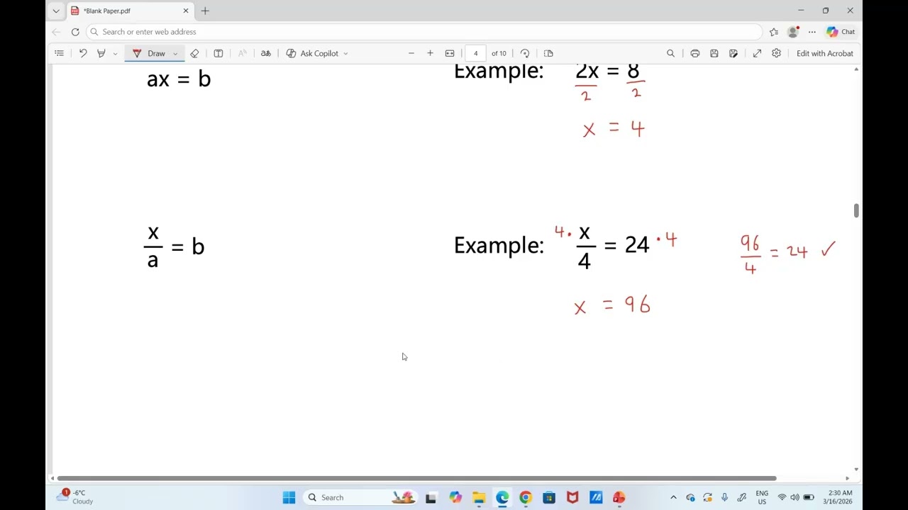 1. Solving One Step Equations