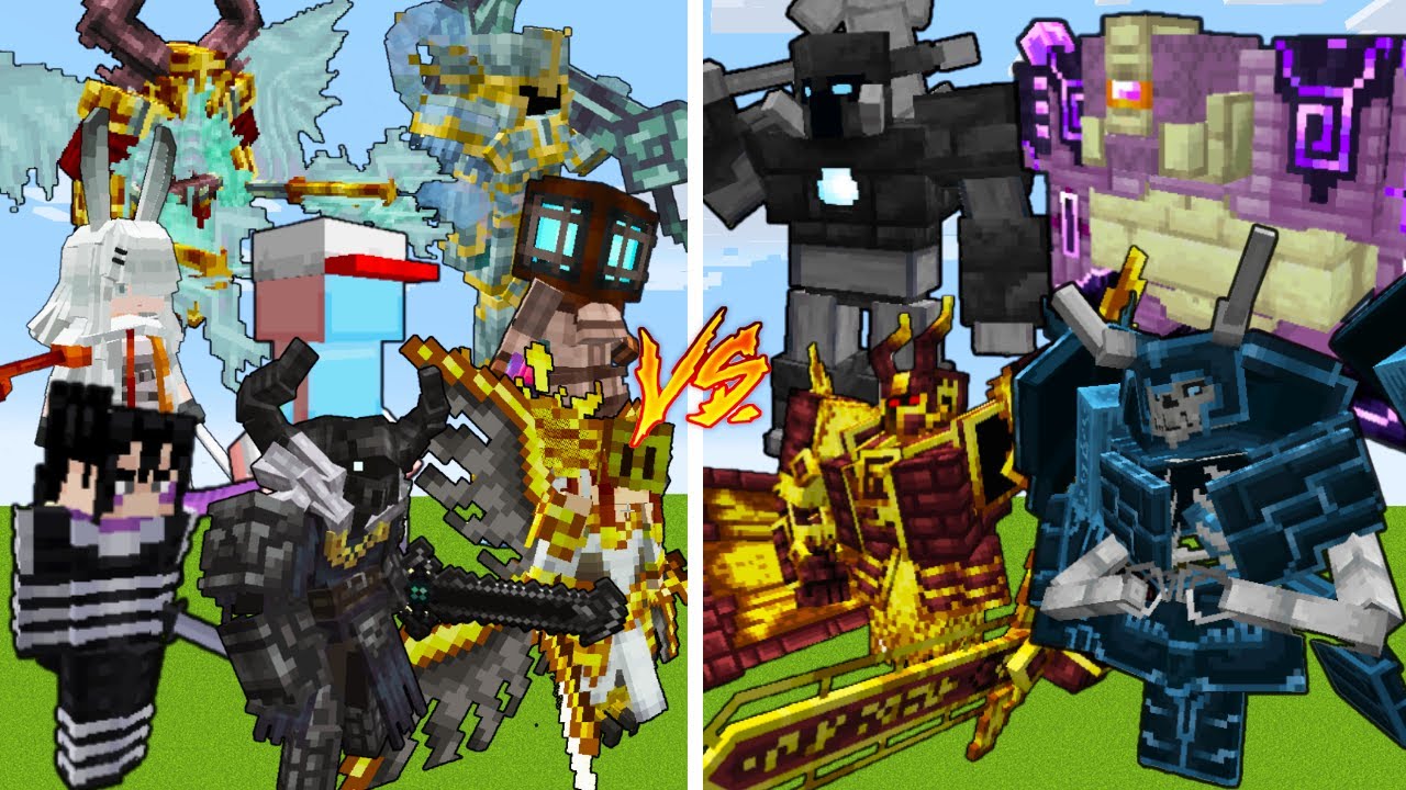 Women's and Men's Team VS 4 Strong Bosses /Minecraft Mob Battle