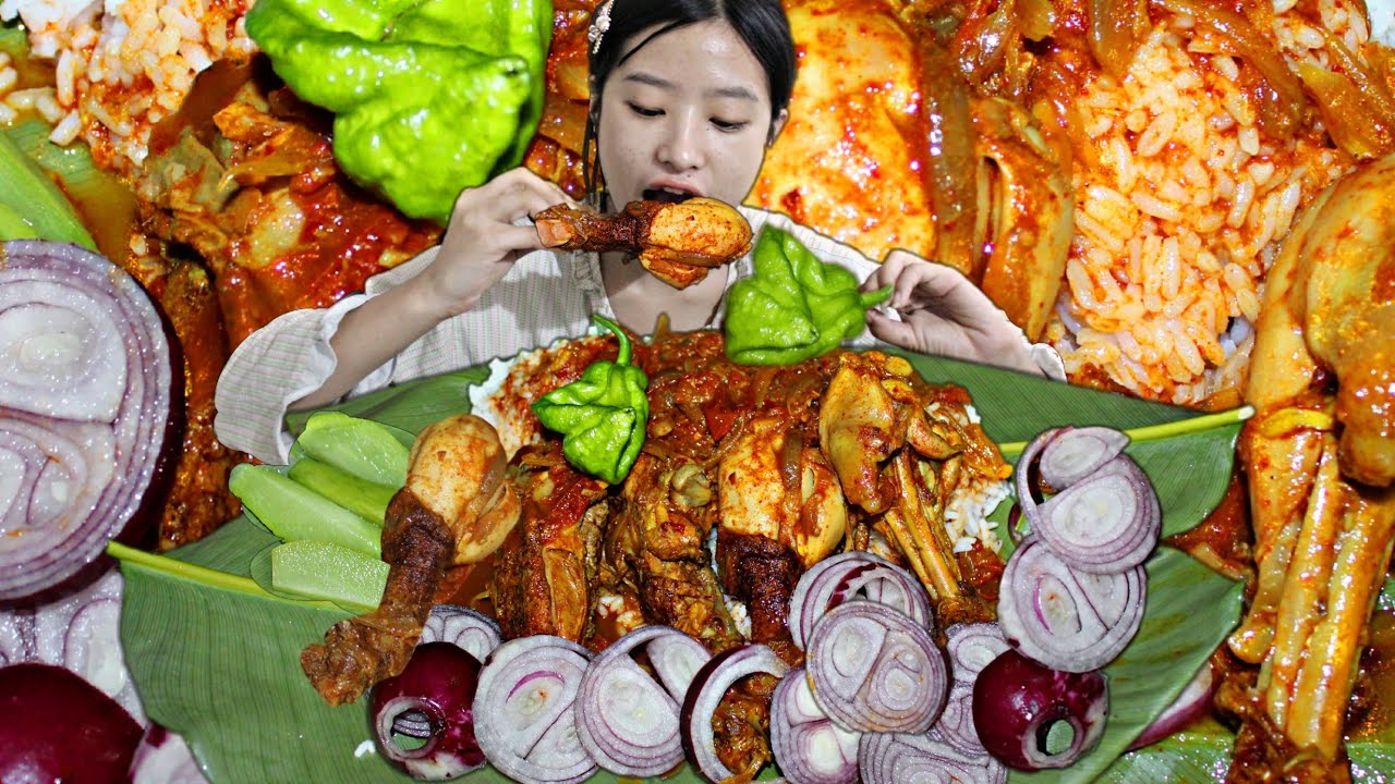 Yummy Chicken & Rice With Onion Mukbang 🔥|