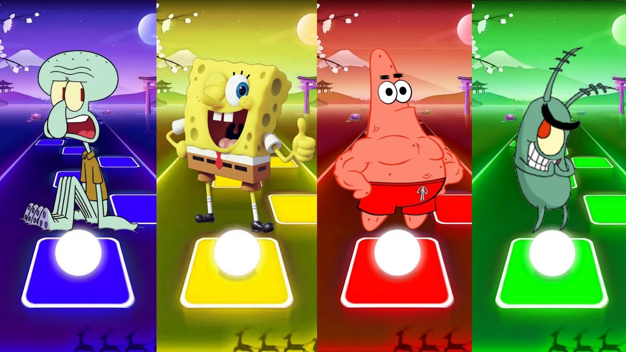 SQUIDWARD EXE  🆚 PLANKTON  EXE 🆚 SANDY CHEEKS EXE 🆚 SPONGEBOB EXE | Tiles Hop Battle