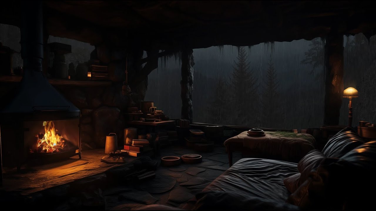 Deep Sleep Rain Ambience (No Ads) 🌧️ Forest Cabin Fireplace Sounds for Calm Nights