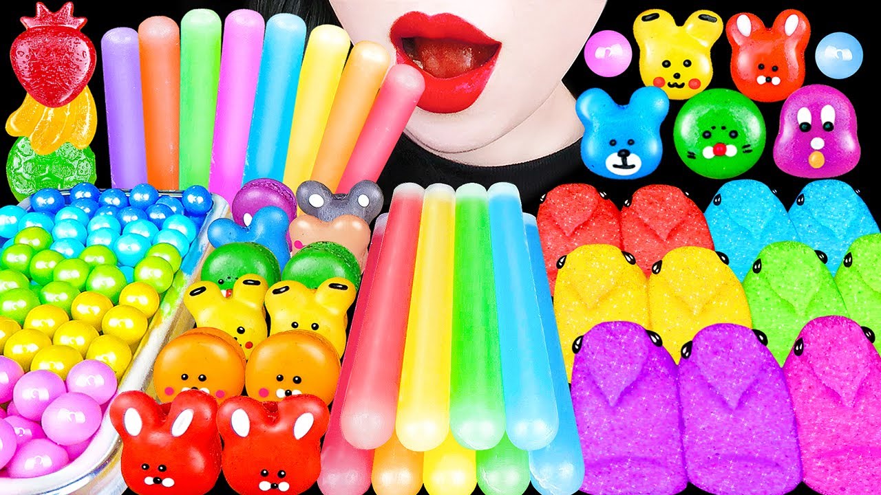 ASMR RAINBOW DESSERTS FROZEN NIK-L-NIP FRUITS KOHAKUTO 무지개 디저트 코하쿠토 얼린 닉클립 먹방 EATING SOUNDS MUKBANG