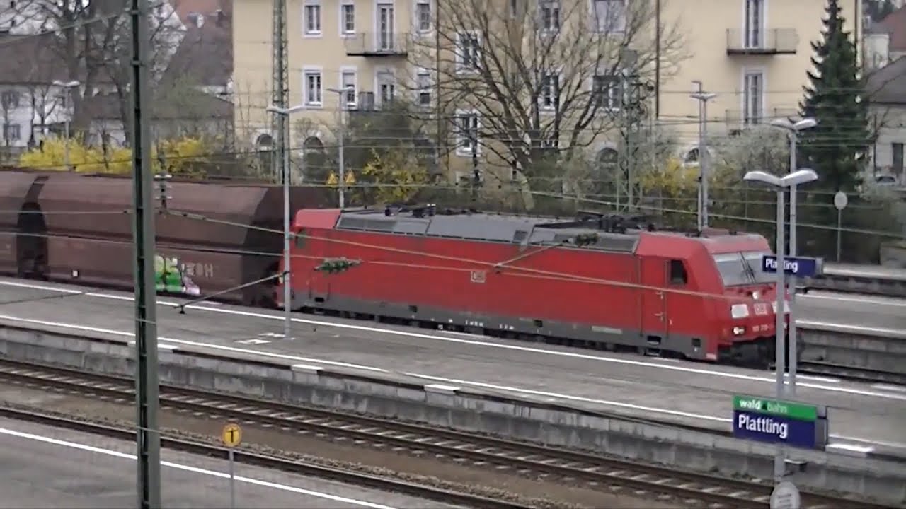BR 185 mit langem Kohlezug Durchfahrt Durch Plattling [Full HD]