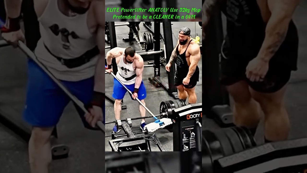 ELITE Powerlifter ANATOLY Use 32kg Mop - Pretended to be a CLEANER in a GYM #37 #gym #funny #comedy