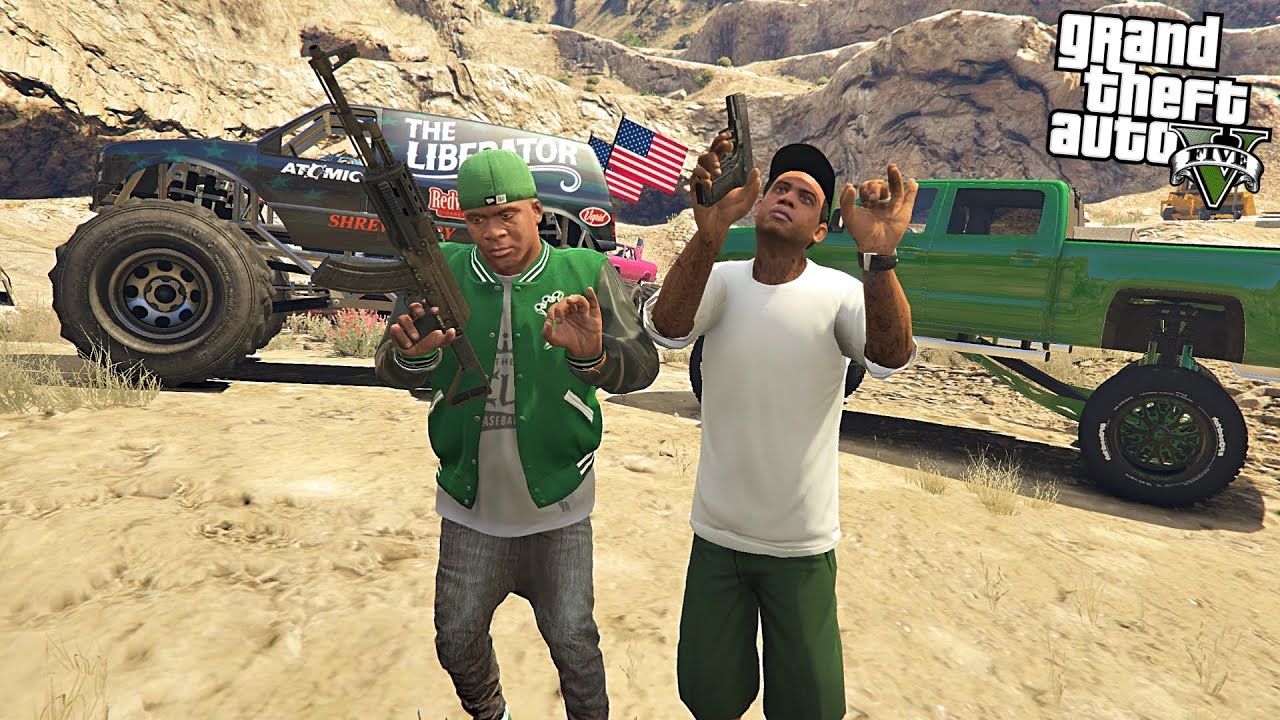 GTA 5 FRANKLIN & LAMAR FIGHTS MONSTER TRUCKS IN GTA 5! (GTA 5 Mods)